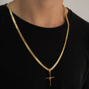 CORRENTE GRUMET DUPLA (4mm) + PINGENTE CRUZ ARAMADA (3,8cm)- BANHADO A OURO 18K