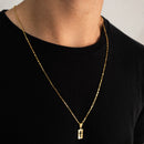 CORRENTE TIJOLINHO (1,5mm) + PINGENTE MINI PLACA CRUZ VAZADA (1,8cm) - BANHADO A OURO 18K