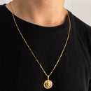 CORRENTE TIJOLINHO (1,5mm) + PINGENTE MEDALHA LEÃO DA TRIBO DE JUDÁ (2,3cm) - BANHADO A OURO 18K