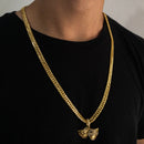 CORRENTE GRUMET DUPLA (6mm) + PINGENTE CHORA AGORA RI DEPOIS CRAVEJADA (4,2cm) - BANHADO A OURO 18K