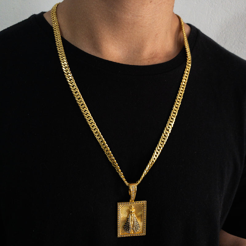 CORRENTE GRUMET DUPLA (6mm) + PINGENTE PLACA NOSSA SENHORA APARECIDA (4cm) - BANHADO A OURO 18K
