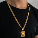 CORRENTE GRUMET DUPLA (6mm) + PINGENTE PLACA FÉ CRAVEJADA (4cm) - BANHADO A OURO 18K