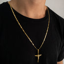 CORRENTE PIASTRINE (4mm) + PINGENTE CRUCIFIXO CÔNCAVO COM CRISTO (4,5cm) - BANHADO A OURO 18K