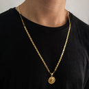 CORRENTE PIASTRINE (4mm) + PINGENTE MEDALHA LEÃO DA TRIBO DE JUDÁ (2,3cm) - BANHADO A OURO 18K