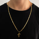 CORRENTE PIASTRINE (4mm) + PINGENTE DE CRUZ 3D CHAPADO (3,5cm)- BANHADO A OURO 18K