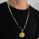 CORRENTE CADEADO FLAT (4mm) + PINGENTE MEDALHA FACE DE CRISTO CRAVEJADO (4,9cm)  - BANHADO A OURO 18K
