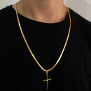 CORRENTE CADEADO FLAT (4mm) + PINGENTE CRUZ ARAMADA (3,8cm)- BANHADO A OURO 18K