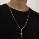 CORRENTE CADEADO FINO (2mm) + PINGENTE CRUCIFIXO CÔNCAVO COM CRISTO (4,5cm) - BANHADO A OURO 18K