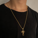CORRENTE ELO BAIANO (2mm) + PINGENTE CRUZ COM FACE DE JESUS (3,8cm)- BANHADO A OURO 18K