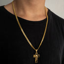 CORRENTE GRUMET DUPLA (4mm) + PINGENTE CRUZ COM FACE DE JESUS (3,8cm)- BANHADO A OURO 18K