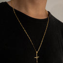 CORRENTE FIGARO 3X1 (1mm) + PINGENTE CRUZ COM CRISTO (2,5CM) - BANHADO A OURO 18K.