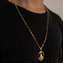 CORRENTE TIJOLINHO (4mm) + PINGENTE MELHANA OVAL NOSSA SENHORA (4,5cm) - BANHADO A OURO 18K