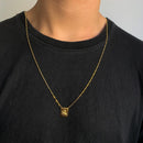 ESCAPULÁRIO NOSSA SENHORA DE NAZARÉ E CRISTO ELO CADEADO LONG - 70 CM - BANHADO A OURO 18K.