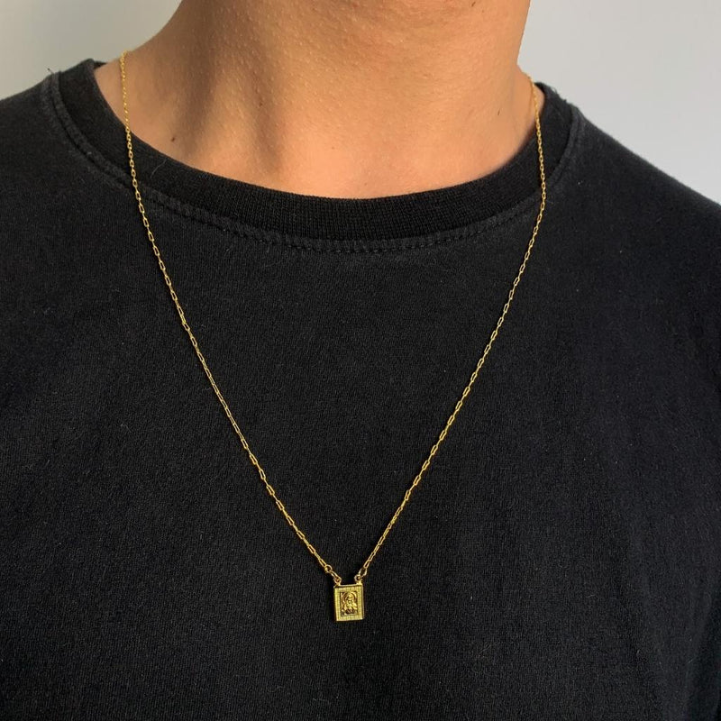 ESCAPULÁRIO SANTA E CRISTO ELO LONG - 70CM - BANHADO A OURO 18K.
