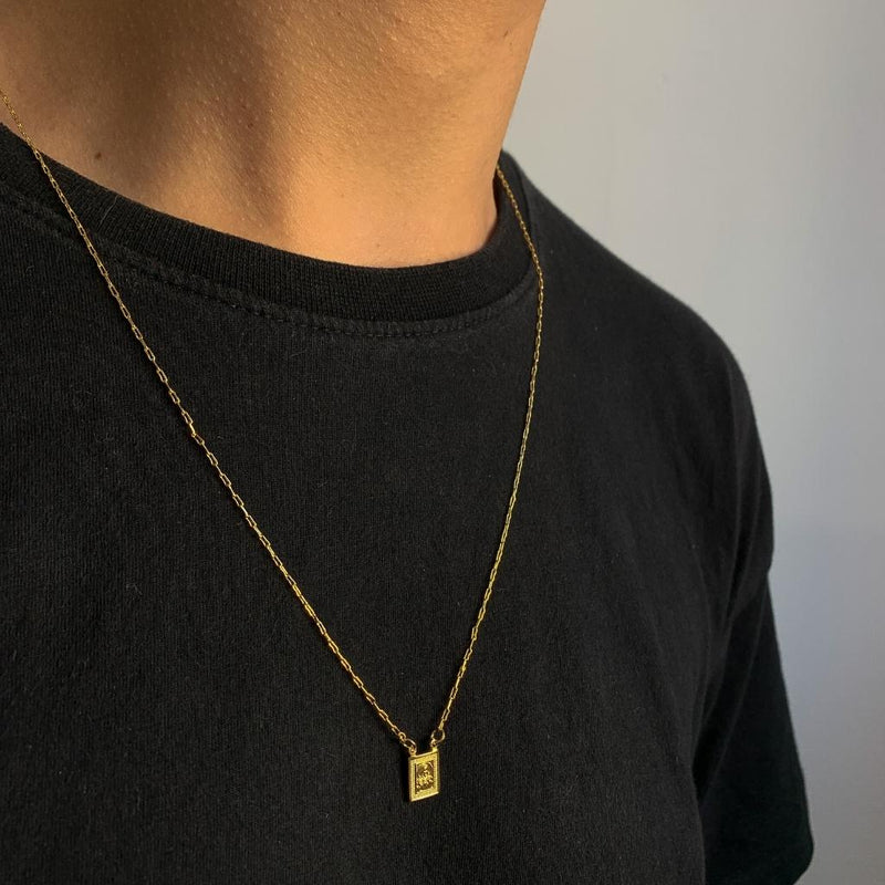 ESCAPULÁRIO SANTA E CRISTO ELO LONG - 70CM - BANHADO A OURO 18K.