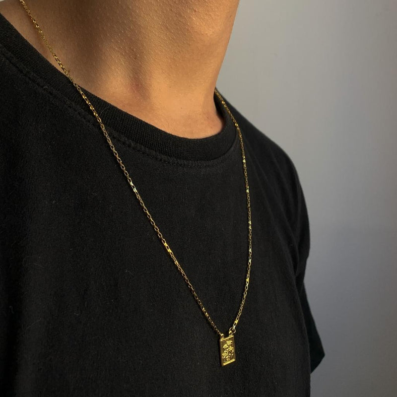 ESCAPULÁRIO SÃO JORGE ELO TIJOLINHO - 70 CM - BANHADO A OURO 18K.