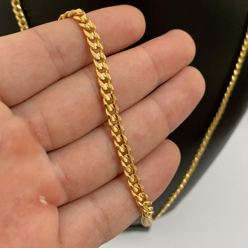 CORRENTE CUBAN (5mm) + PINGENTE CHORA AGORA RI DEPOIS CRAVEJADA (4,2cm) - BANHADO A OURO 18K