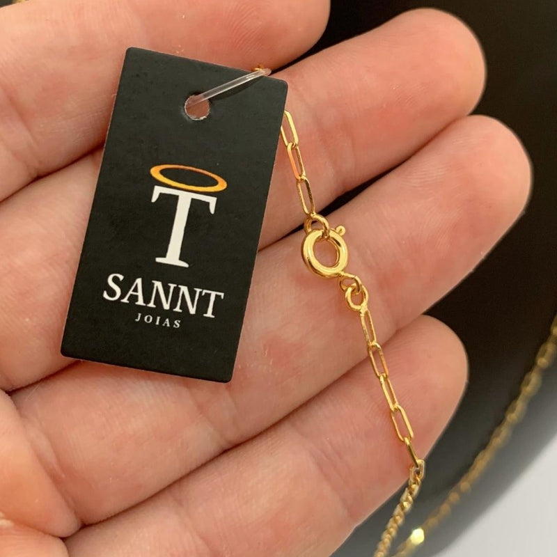 CORRENTE CADEADO FINO (1mm) + PINGENTE PLACA SALMO 23 (2,2cm) - BANHADO A OURO 18K