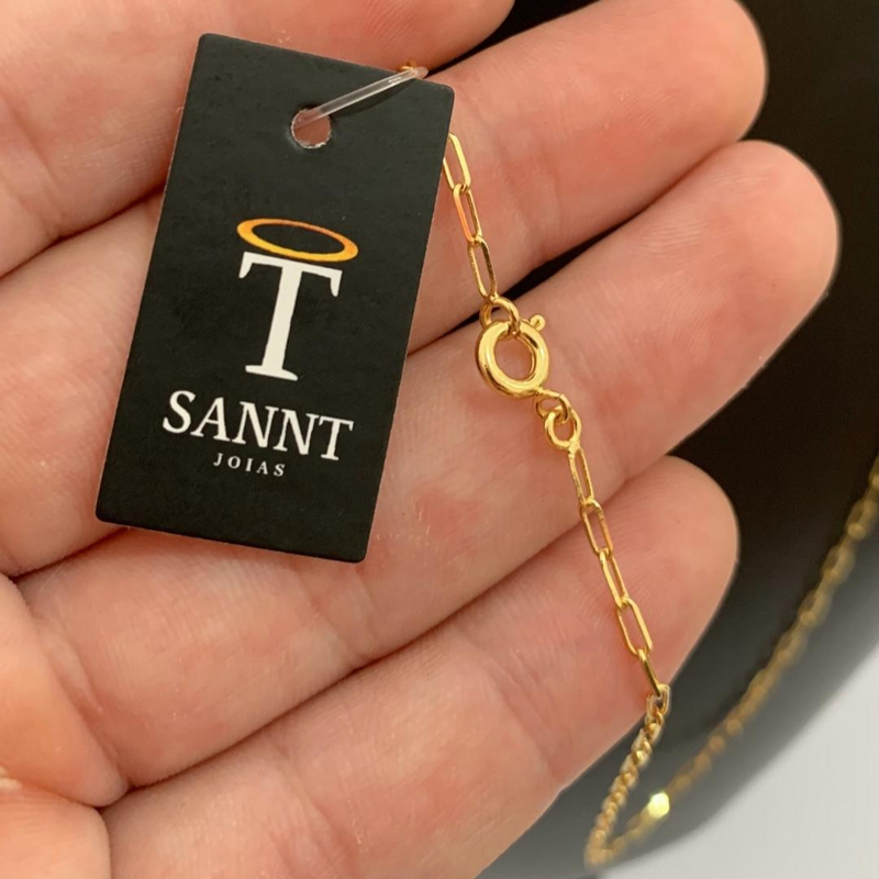 CORRENTE CADEADO FINO (1mm) + PINGENTE CRUCIFIXO 3D VAZADO (2,8cm)  - BANHADO A OURO 18K