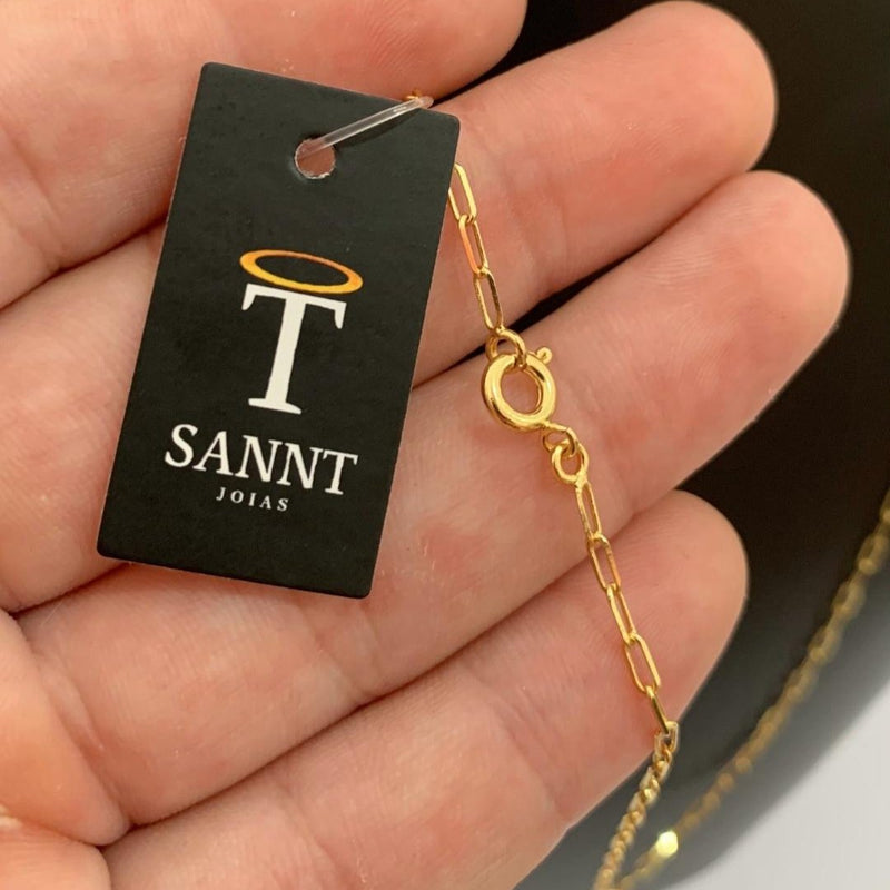CORRENTE CADEADO FINO (1mm) + PINGENTE CRUZ PALITO (2,9cm) - BANHADO A OURO 18K