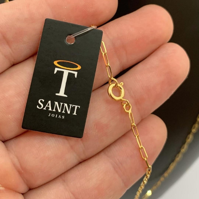 CORRENTE CADEADO FINO (1mm) + PINGENTE CRUZ PALITO MÉDIA (2,8cm) - BANHADO A OURO 18K
