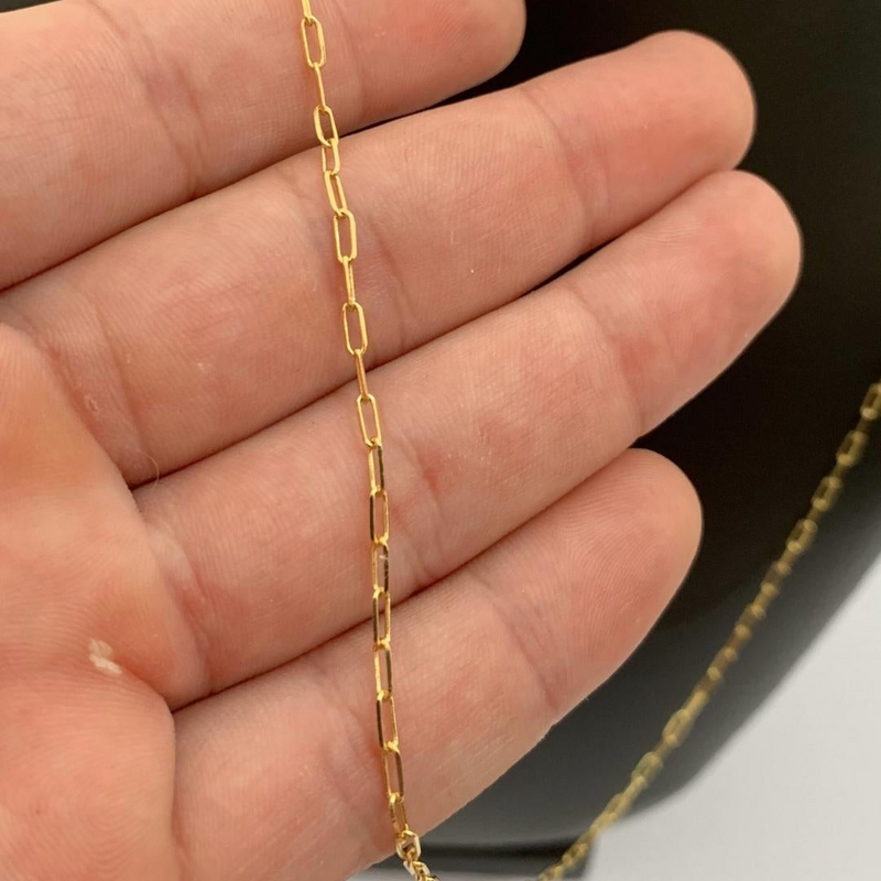 CORRENTE CADEADO FINO (1mm) + PINGENTE CRUCIFIXO 3D VAZADO (2,8cm)  - BANHADO A OURO 18K