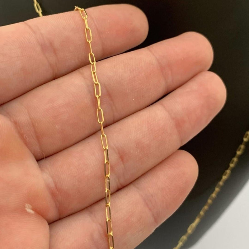 CORRENTE CADEADO FINO (1mm) + PINGENTE CRUZ PALITO MÉDIA (2,8cm) - BANHADO A OURO 18K