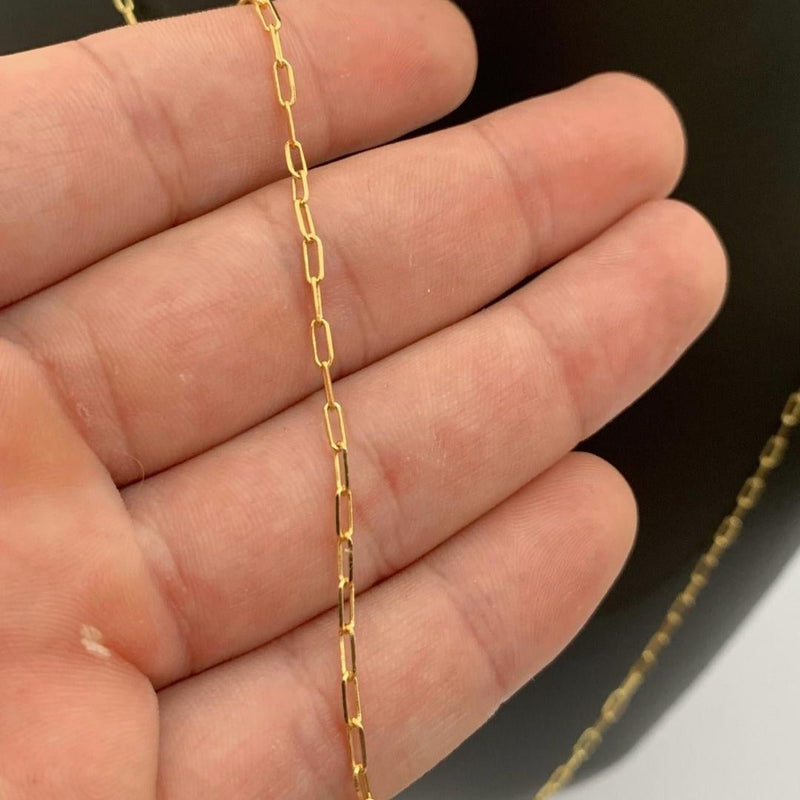 CORRENTE CADEADO FINO (1mm) + PINGENTE DE CRUZ 3D CHAPADO (3,5cm)- BANHADO A OURO 18K