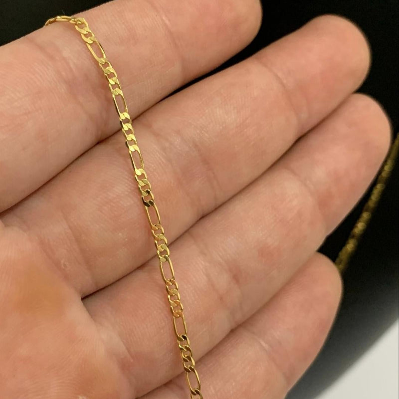 CORRENTE FIGARO 3X1  (2mm) + PINGENTE CRUCIFIXO 3D VAZADO (2,8cm)  - BANHADO A OURO 18K