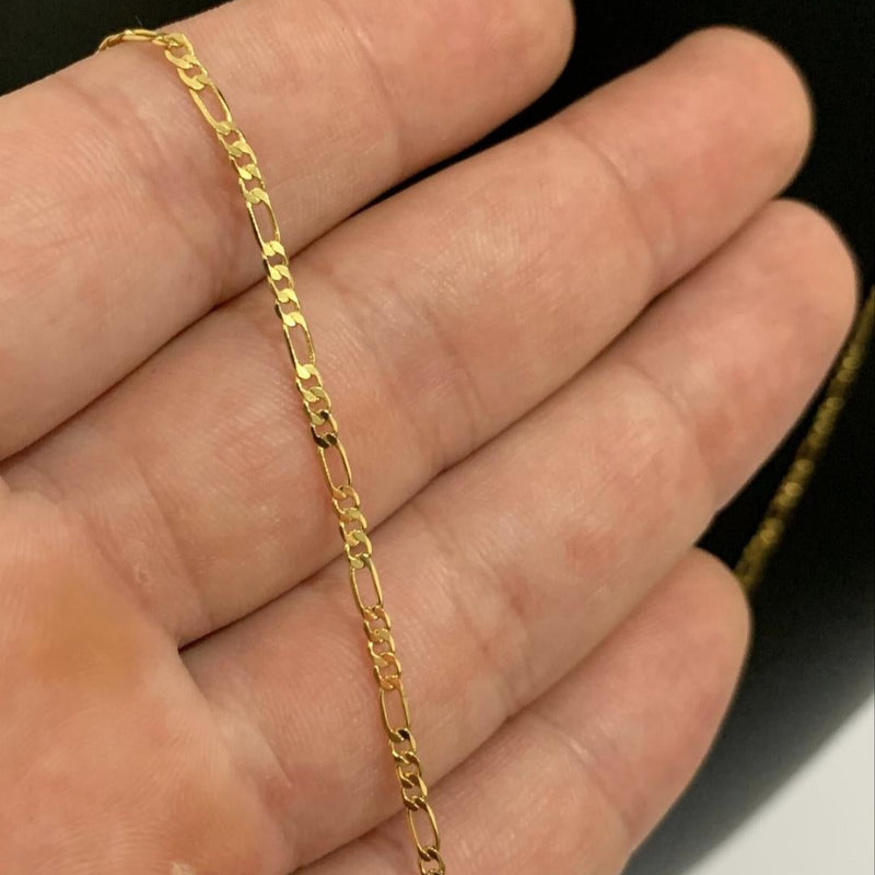 CORRENTE FIGARO 3X1 (1mm) + PINGENTE CRUCIFIXO CRAVEJADO COM INFINITO (3,3cm) - BANHADO A OURO 18K