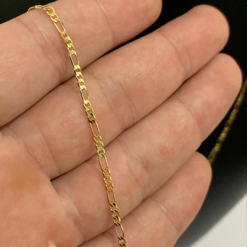 CORRENTE FIGARO 3X1 (1mm) + PINGENTE MINI PLACA CRUZ VAZADA - BANHADO A OURO 18K