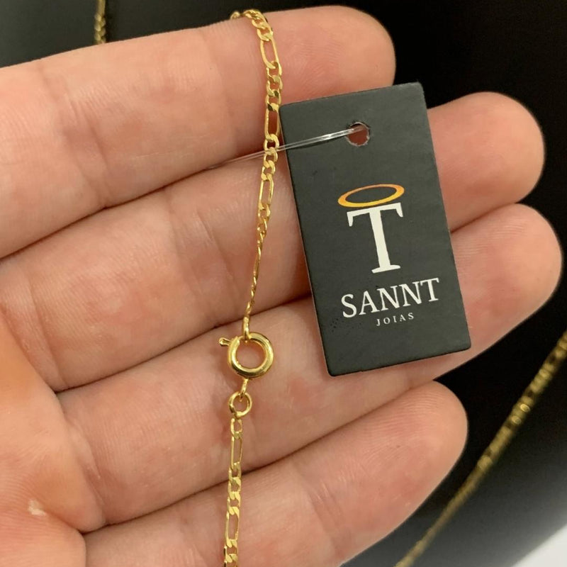 CORRENTE FIGARO 3X1 (1mm) + PINGENTE CRUCIFIXO CRAVEJADO COM INFINITO (3,3cm) - BANHADO A OURO 18K