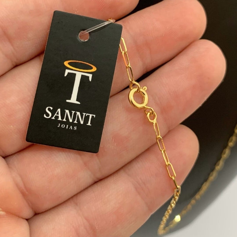 CORRENTE CADEADO FINO (1mm) + PINGENTE CRUZ COM CRISTO(2,5cm) - BANHADO A OURO 18K