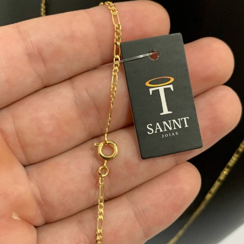 CORRENTE FIGARO 3X1 (1mm) + PINGENTE CRUZ COM CRISTO (2,5CM) - BANHADO A OURO 18K