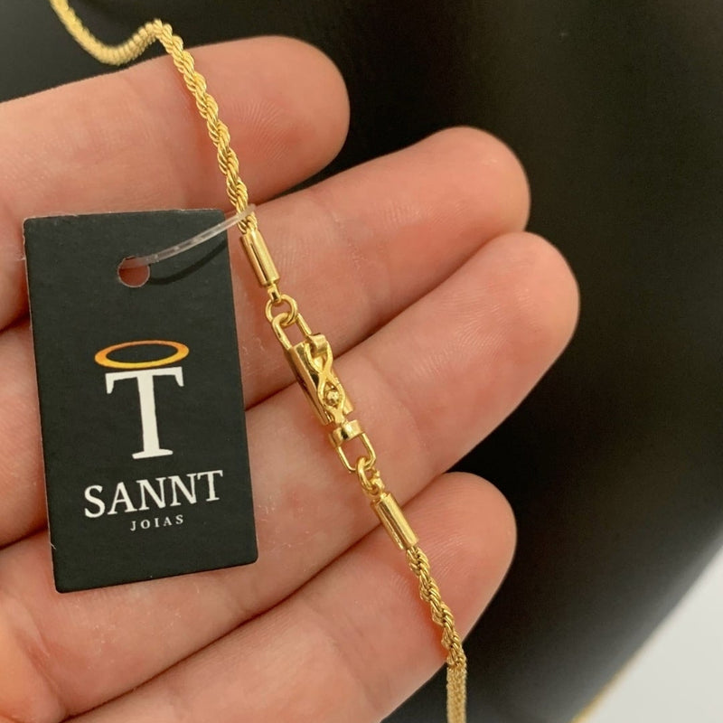 CORRENTE ELO BAIANO (2mm) + PINGENTE CRUZ COM CRISTO (2,5CM) - BANHADO A OURO 18K
