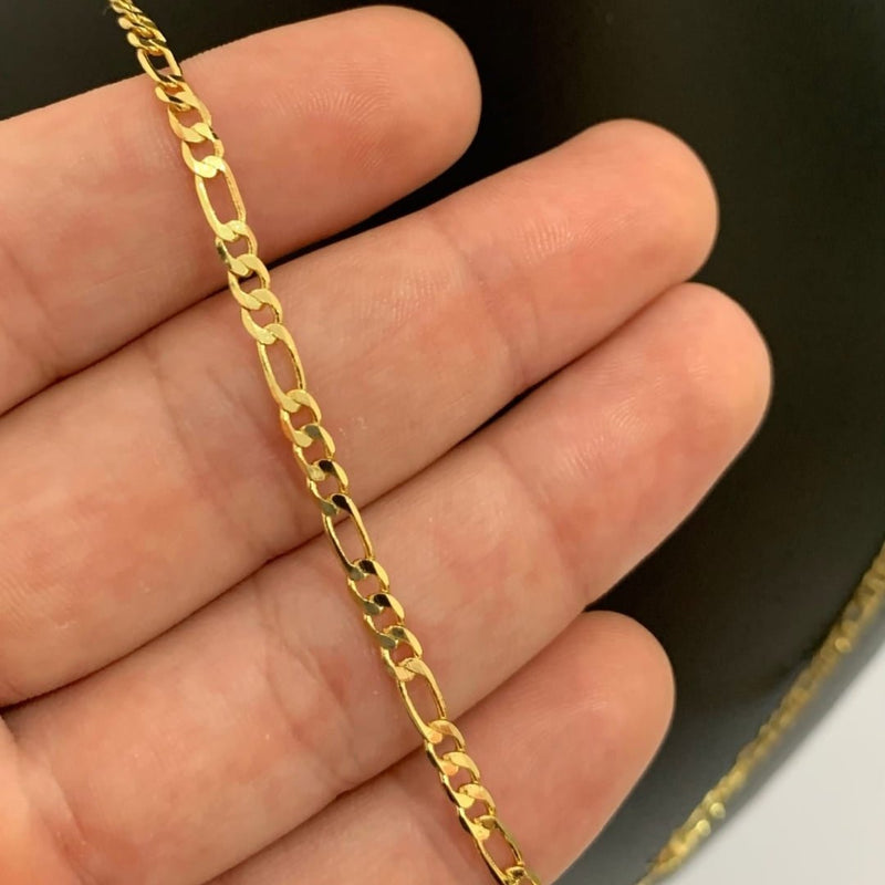 CORRENTE FIGARO 3x1 (3mm) + PINGENTE FERRADURA (2cm) - BANHADO A OURO 18K