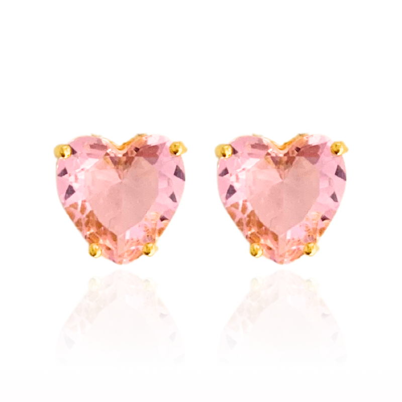 BRINCO CORAÇÃO ROSA - BANHADO A OURO 18K