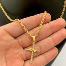 CORRENTE CADEADO (3mm) + PINGENTE CRUCIFIXO CRAVEJADO COM INFINITO (3,3cm) - BANHADO A OURO 18K