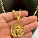 CORRENTE CADEADO (5mm) + PINGENTE MEDALHA FACE DE CRISTO CRAVEJADO (4,9cm) - BANHADO A OURO 18K