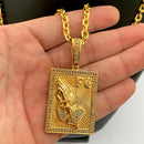 CORRENTE CADEADO (5mm) + PINGENTE PLACA FÉ CRAVEJADA (4cm) - BANHADO A OURO 18K