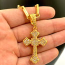 CORRENTE CADEADO LONG (6mm) + PINGENTE CRUZ CRAVEJADA ALTO RELEVO (5,6cm) - BANHADO A OURO 18K