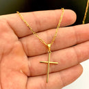 CORRENTE CADEADO FINO (1mm) + PINGENTE CRUZ PALITO MÉDIA (2,8cm) - BANHADO A OURO 18K
