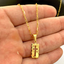CORRENTE CADEADO FINO (1mm) + PINGENTE MINI PLACA CRUZ (1,8cm) - BANHADO A OURO 18K