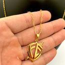 CORRENTE CADEADO FINO (1mm) + PINGENTE ESCUDO DA FÉ (3cm) - BANHADO A OURO 18K