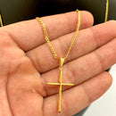 CORRENTE GRUMET (2mm) + PINGENTE CRUCIFIXO 3D VAZADO (2,8cm)  - BANHADO A OURO 18K