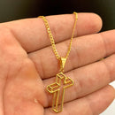 CORRENTE GRUMET (2mm) + PINGENTE DE CRUZ 3D CHAPADO (3,5cm)- BANHADO A OURO 18K