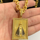 CORRENTE CADEADO (8mm) + PINGENTE PLACA NOSSA SENHORA APARECIDA (4cm) - BANHADO A OURO 18K