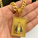 CORRENTE GRUMET (8mm) + PINGENTE PLACA NOSSA SENHORA APARECIDA (4cm) - BANHADO A OURO 18K