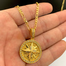 CORRENTE FIGARO 3X1 (3mm) + PINGENTE ROSA DOS VENTOS (2,5cm) - BANHADO A OURO 18K