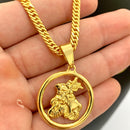 CORRENTE GRUMET DUPLA (4mm) + PINGENTE SÃO JORGE REDONDO (3,5cm) - BANHADO A OURO 18K